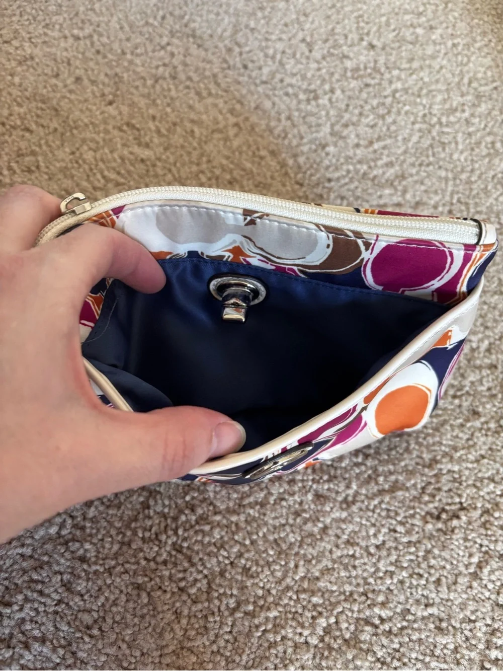 Coach Multicolor Signature Wristlet - Pink, Orange, Navy & Brown